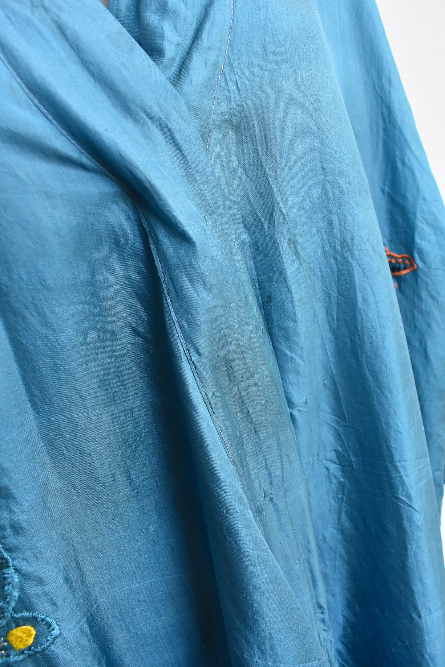 Vintage silk embroidered blue robe