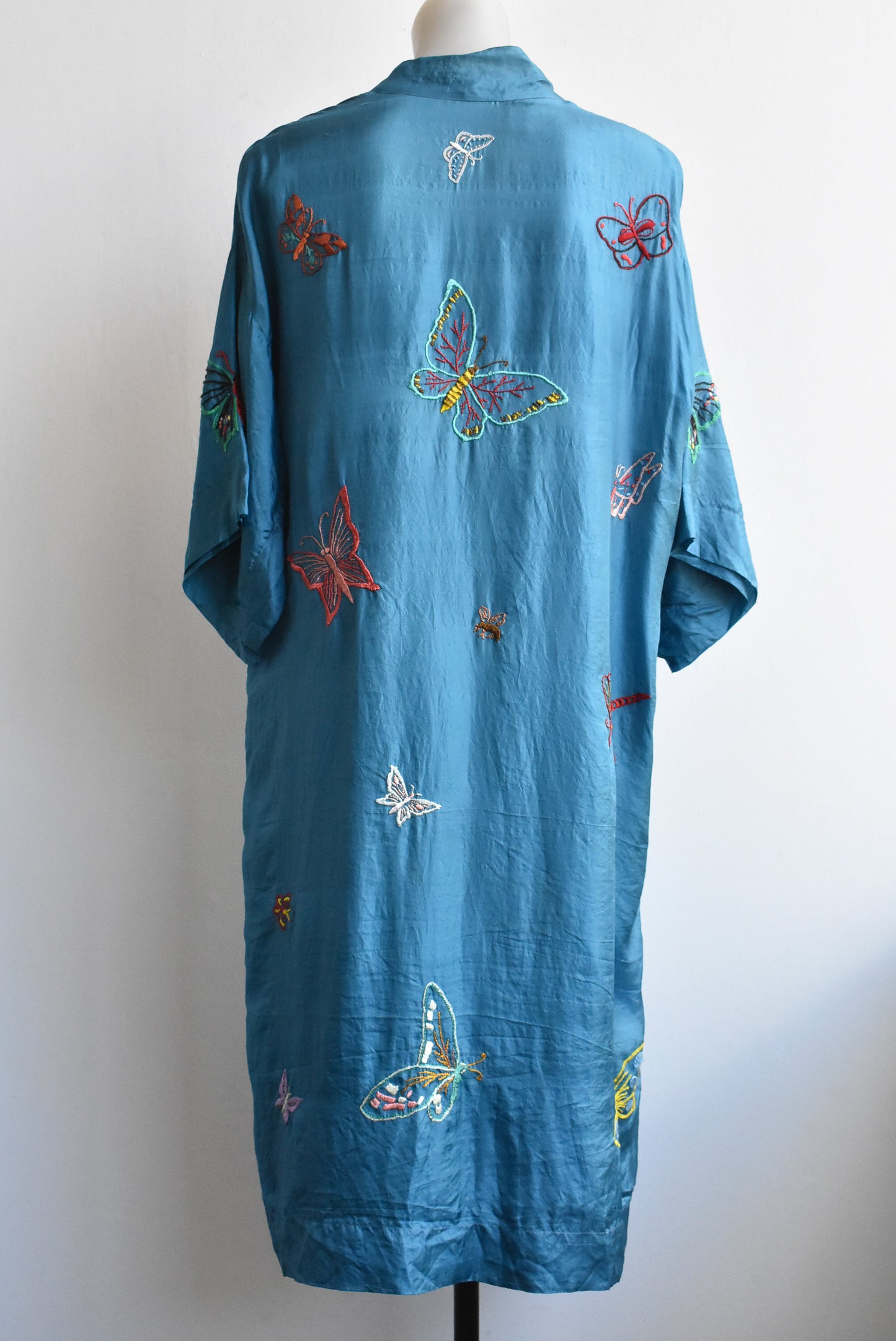 Vintage silk embroidered blue robe