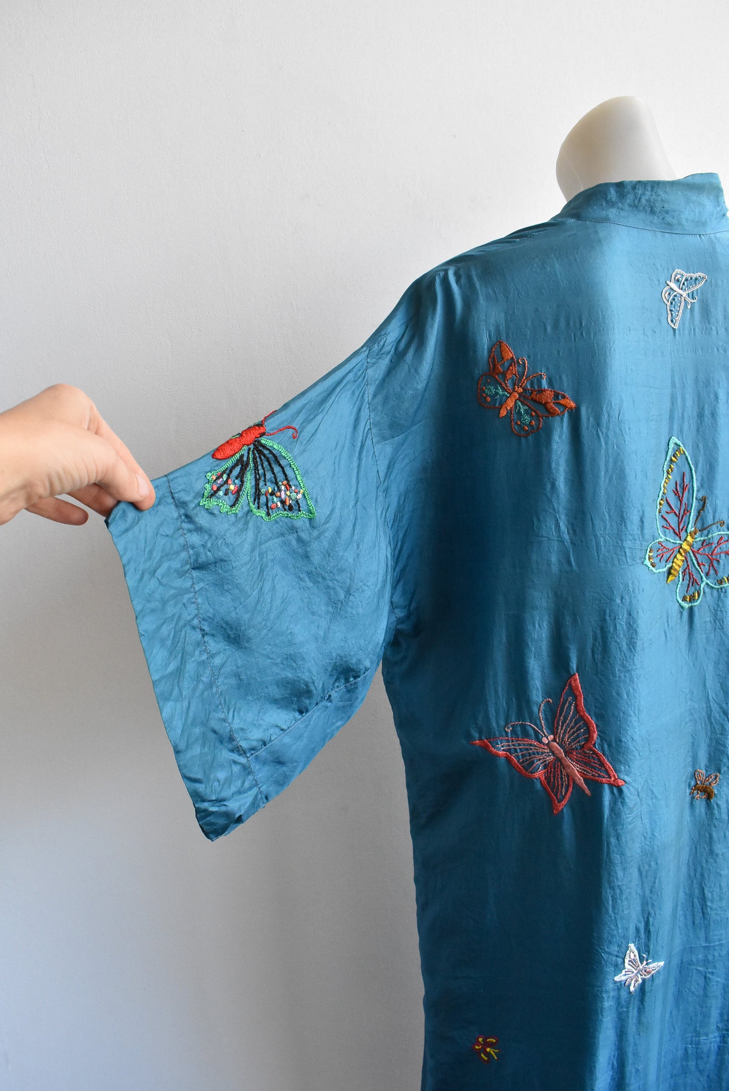 Vintage silk embroidered blue robe