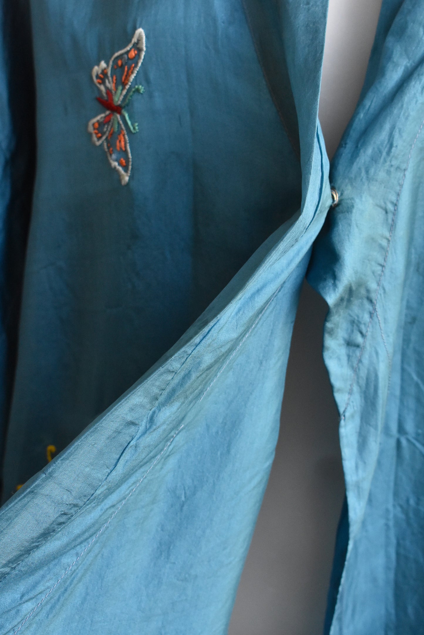 Vintage silk embroidered blue robe