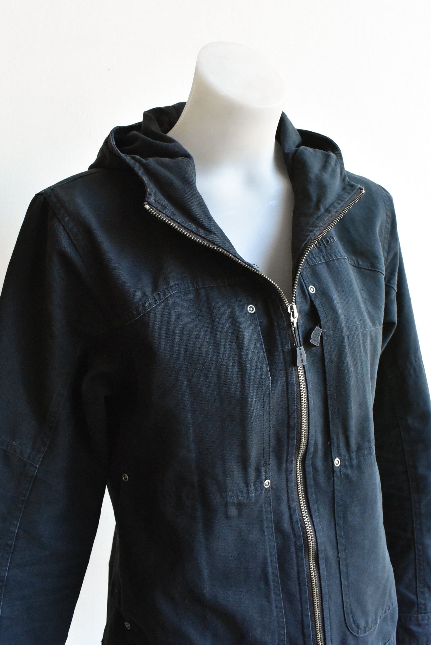 Macpac canvas jacket with hood, size 10