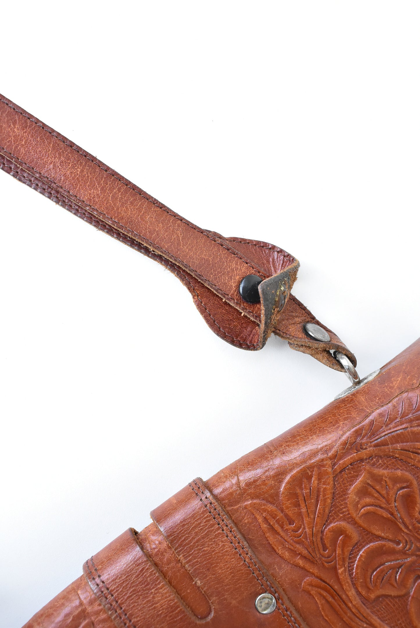 Retro tooled leather satchel style handbag