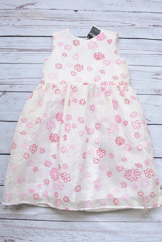 White and pink floral patterned kids dress