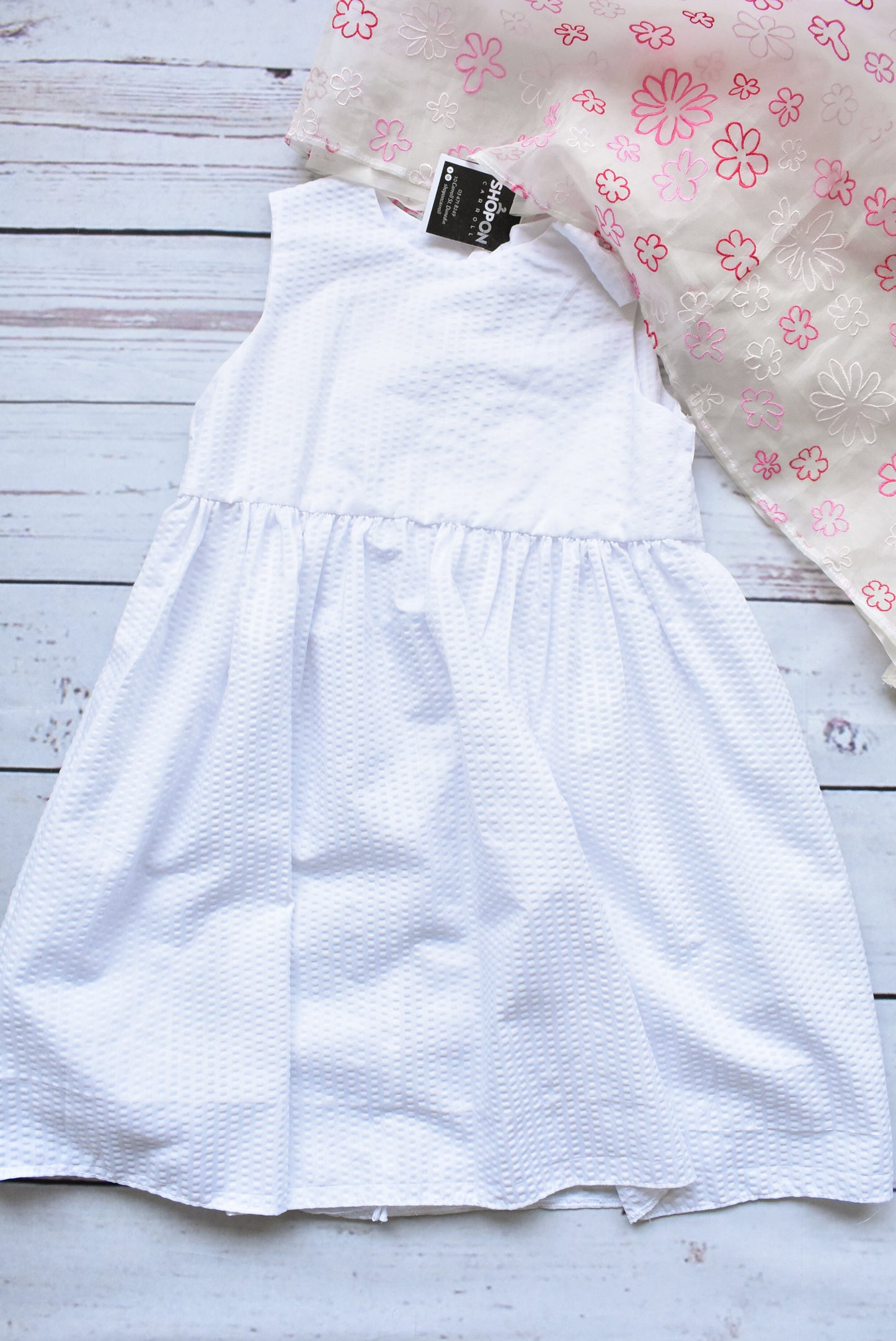 White and pink floral patterned kids dress