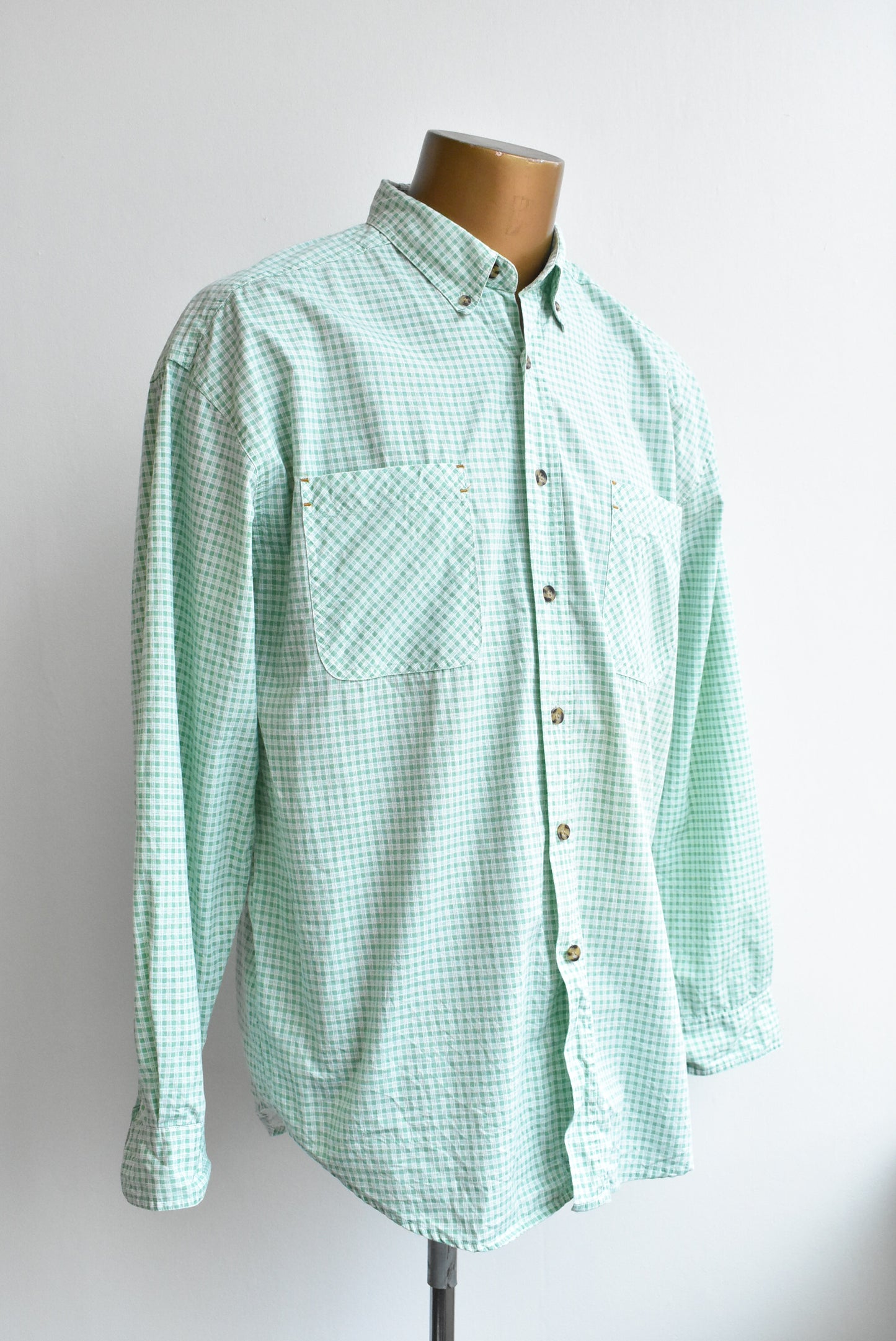 Rusty Gears green/white plaid shirt, size L