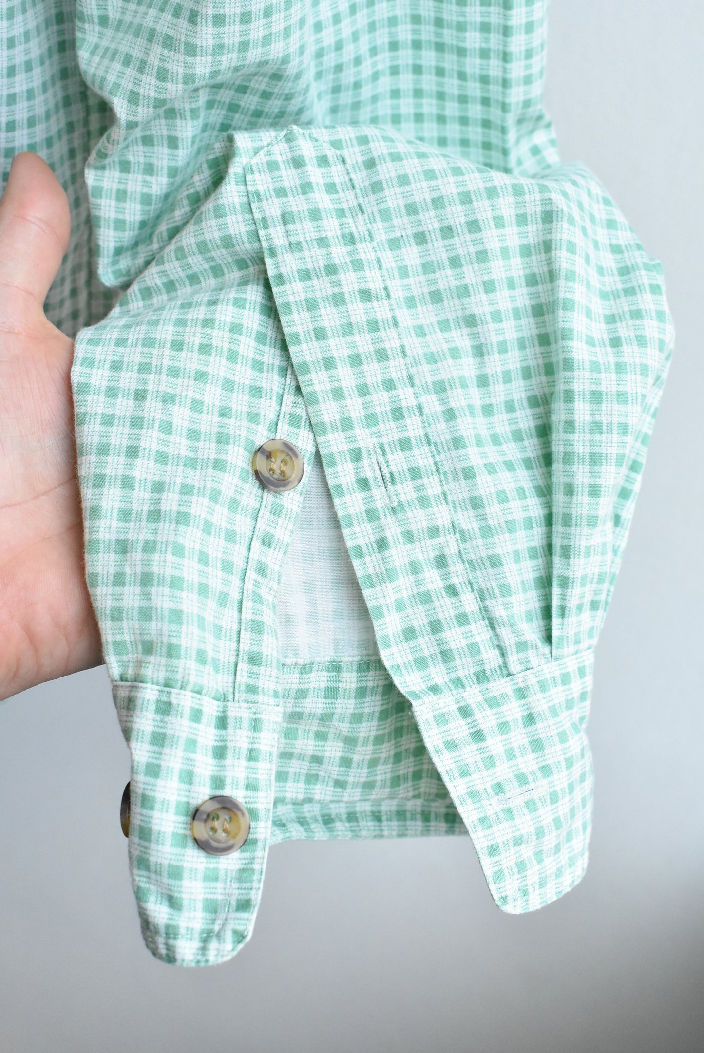 Rusty Gears green/white plaid shirt, size L