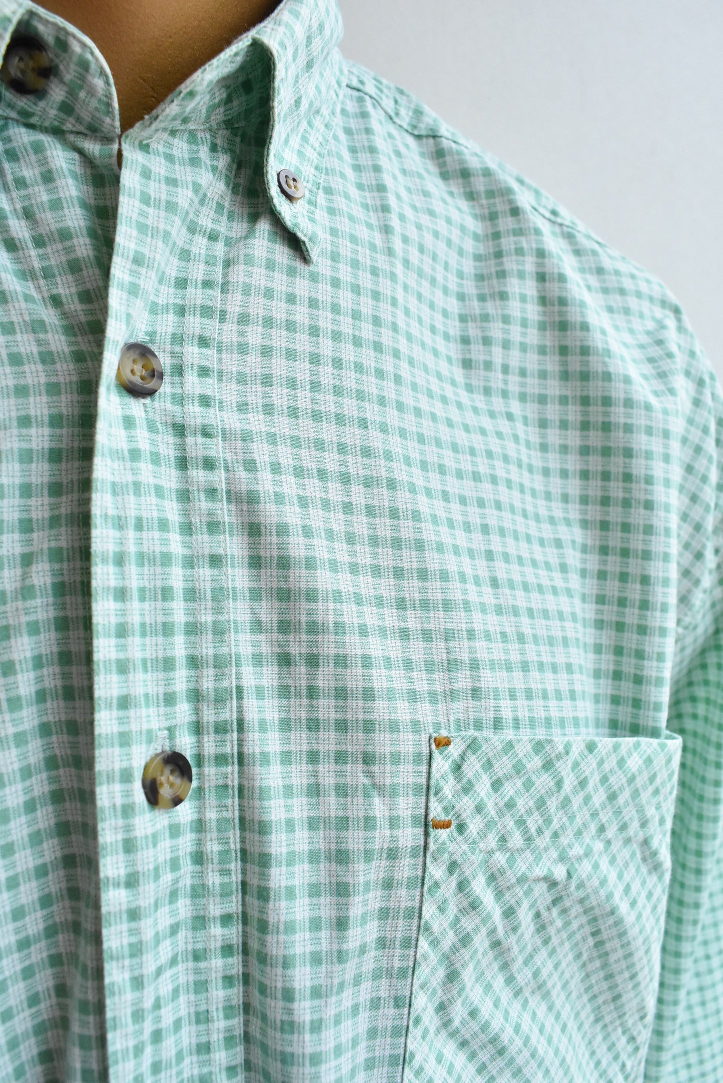 Rusty Gears green/white plaid shirt, size L