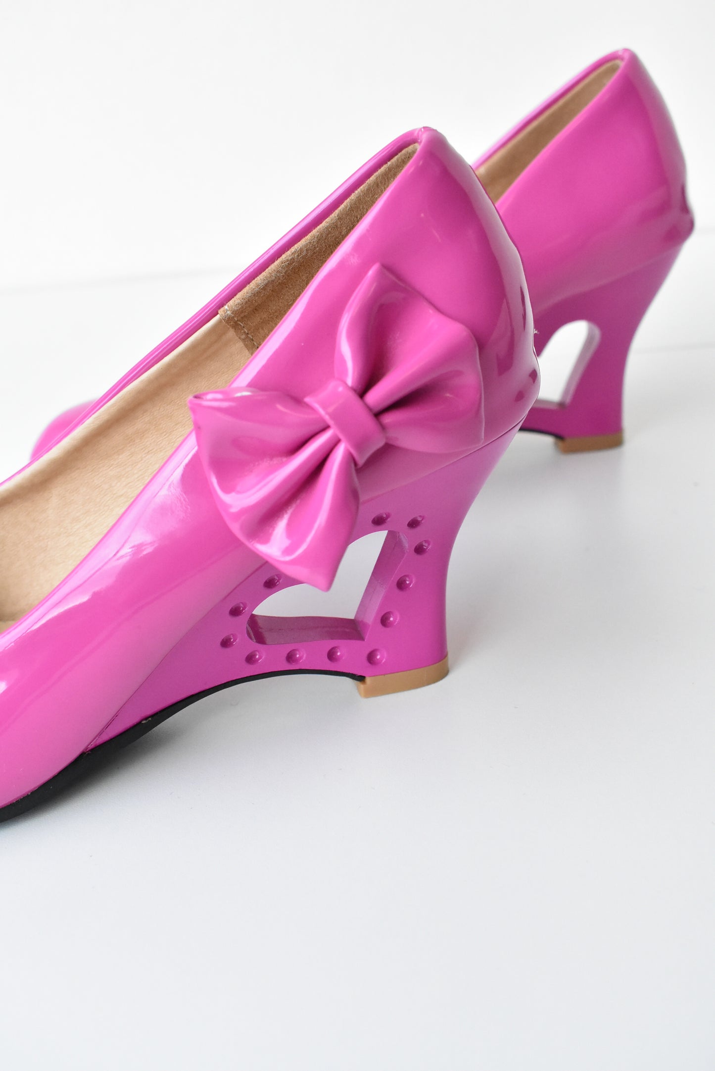 Pink heart cut out wedge heels, size 37