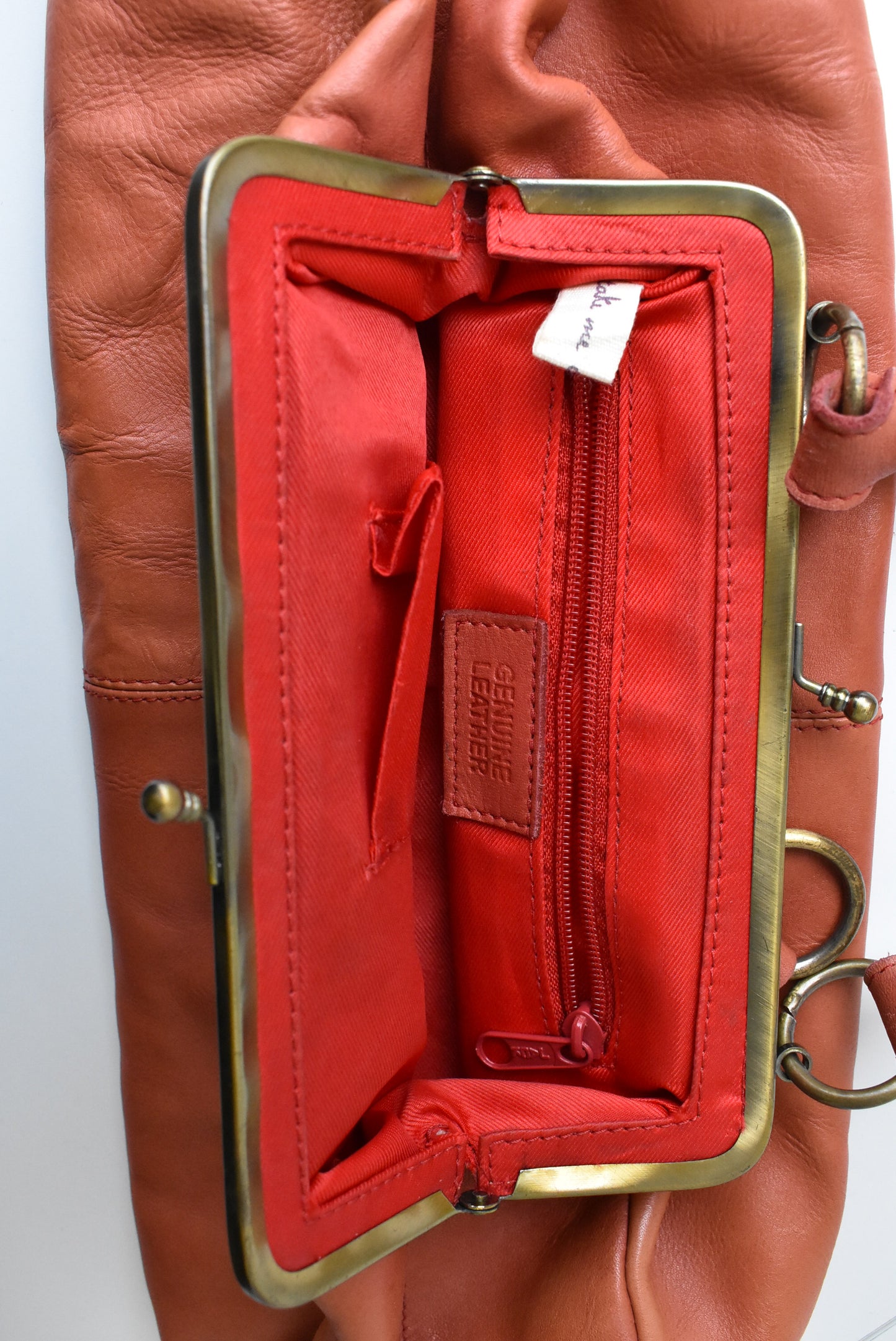 Leather orange frame bag handbag