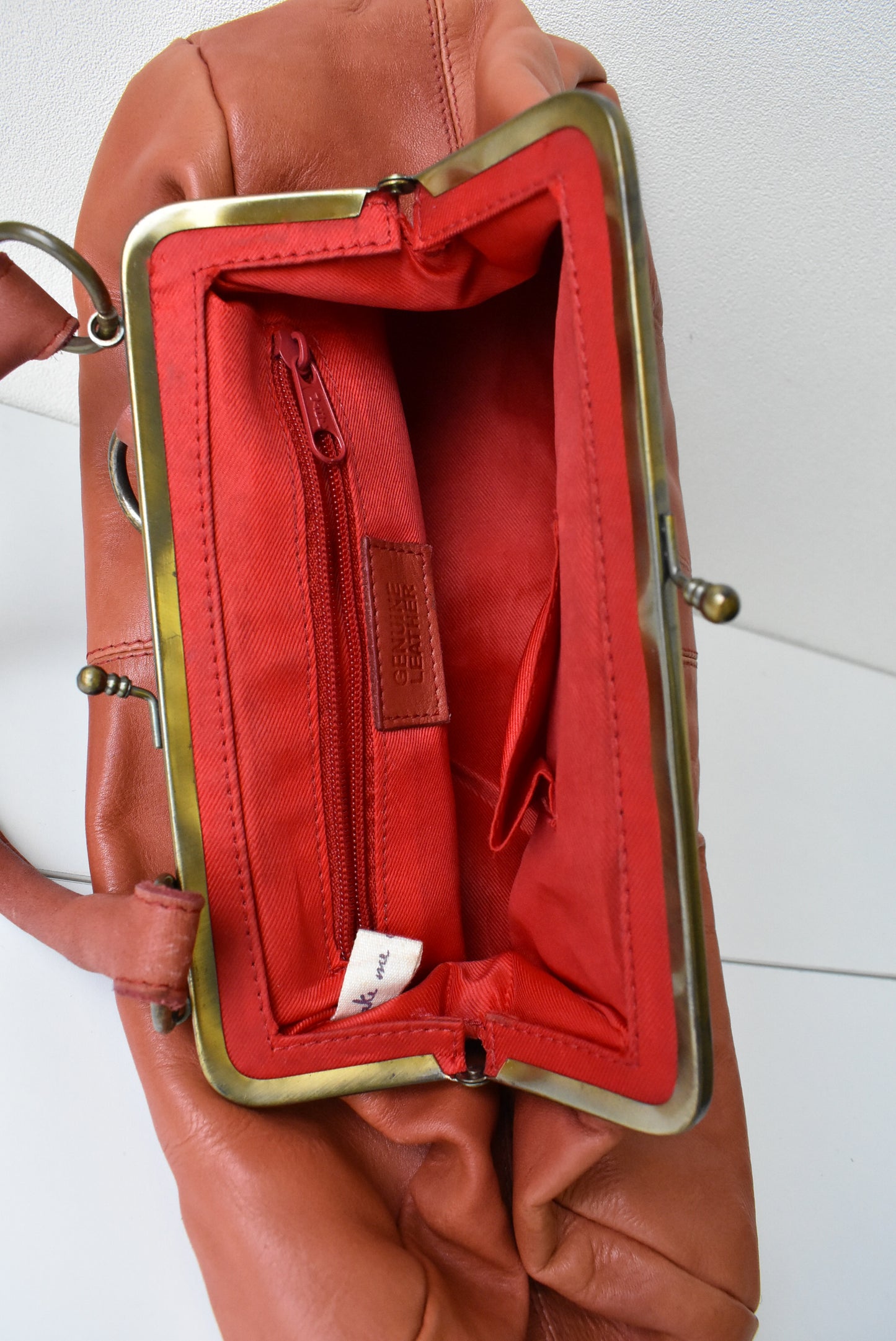 Leather orange frame bag handbag