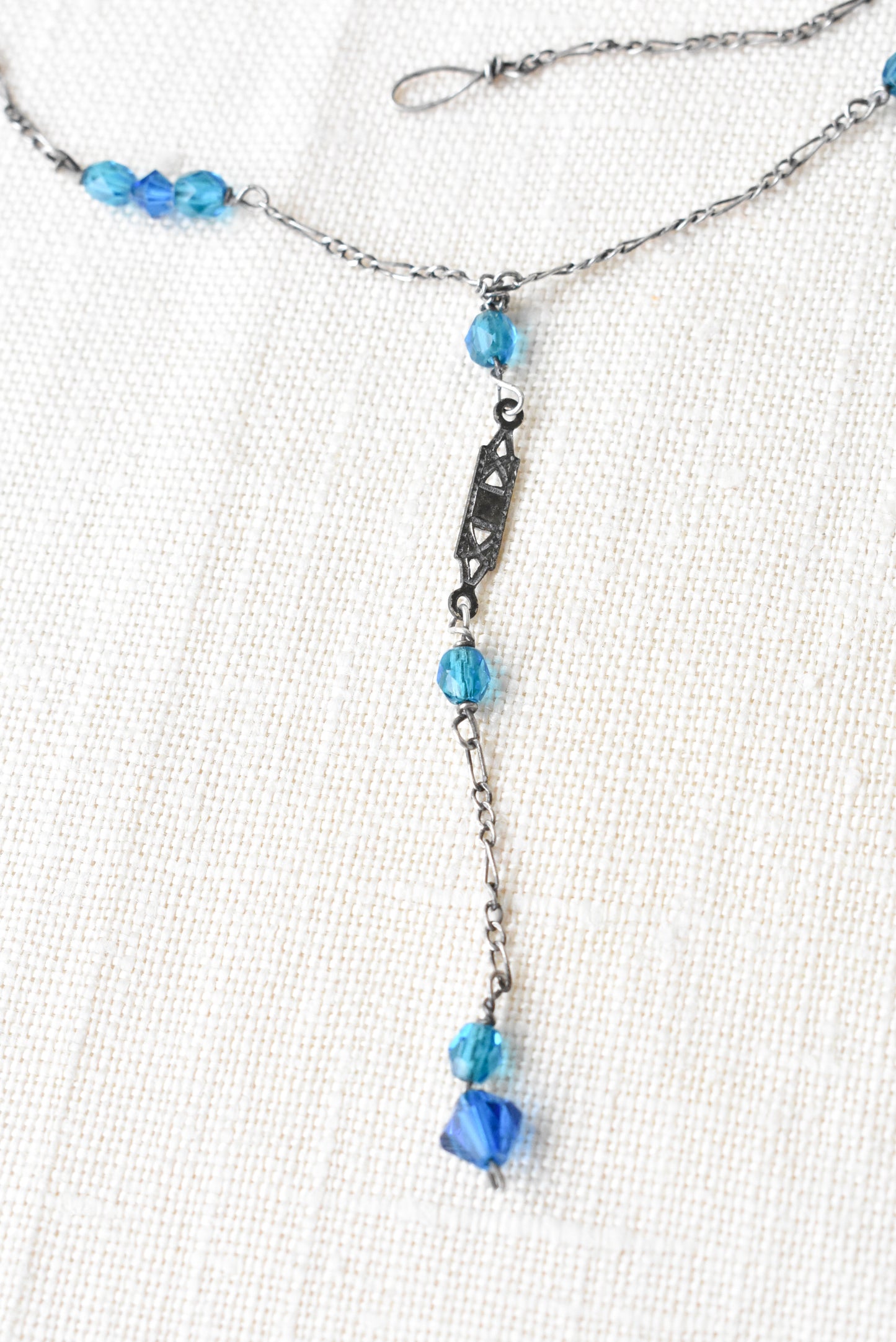 Silver blue beaded necklace