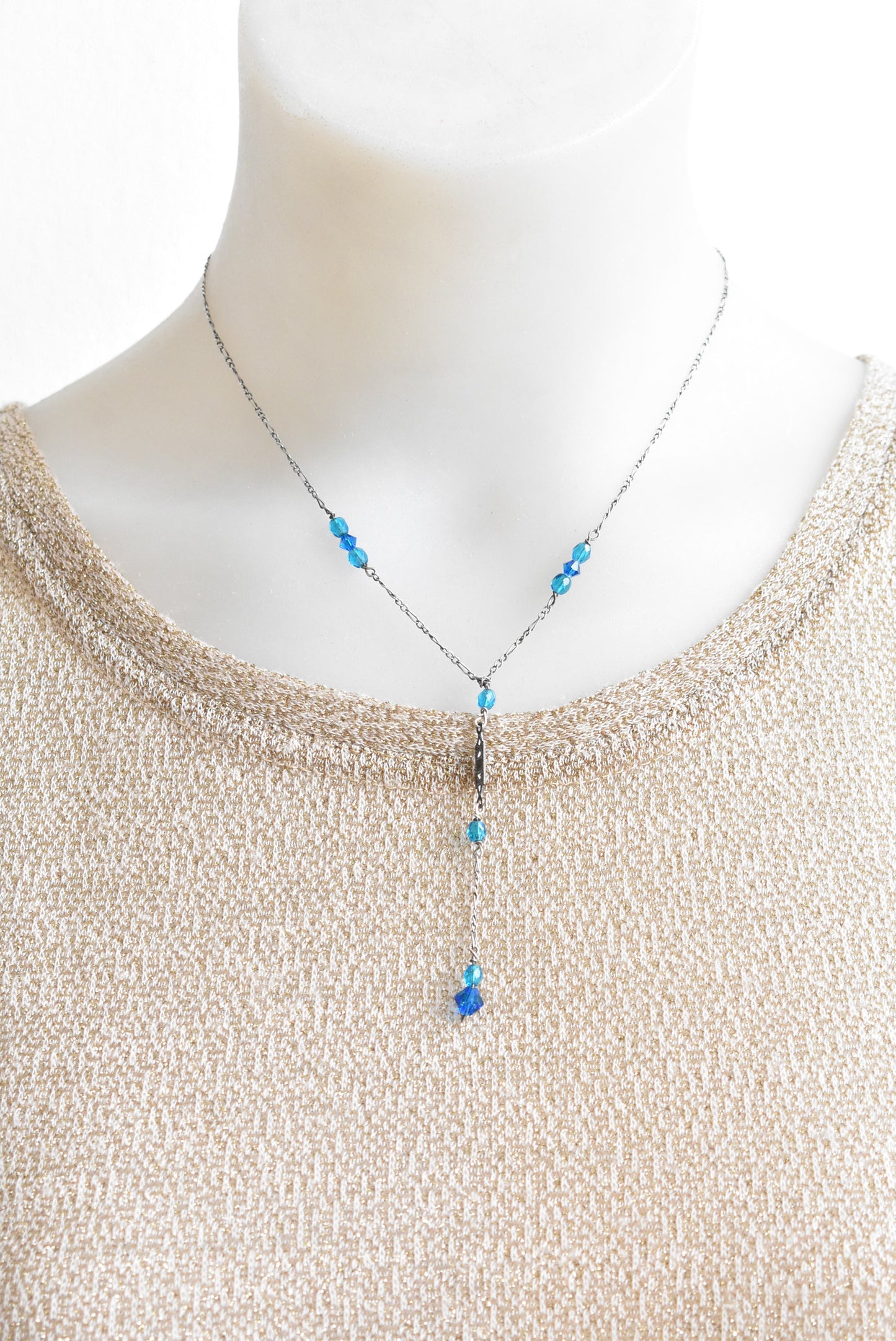 Silver blue beaded necklace