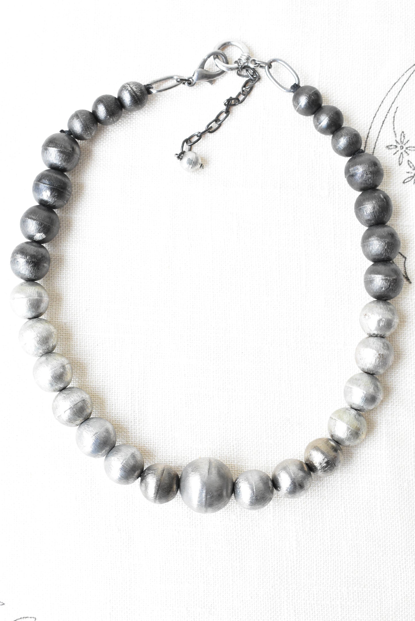 Two-tone silver wooden bead necklace