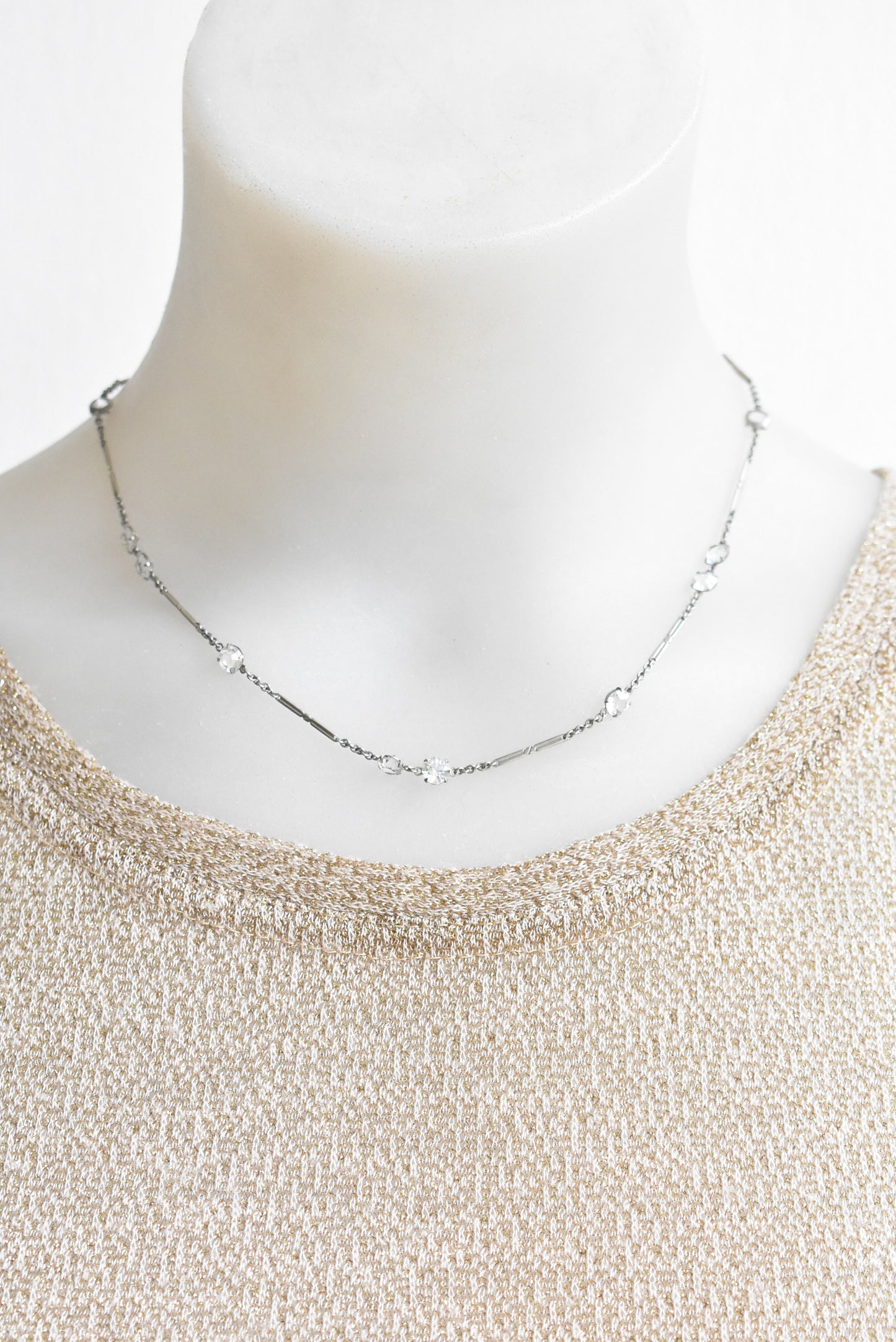 Vintage necklace silvery chain with cut glass insets