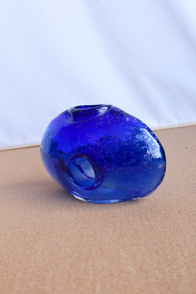 Murano blue donut hole vase, small