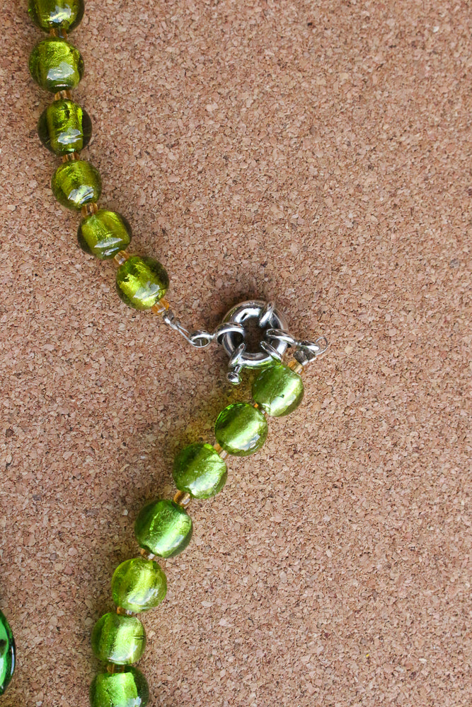 Bright green glass beaded necklace