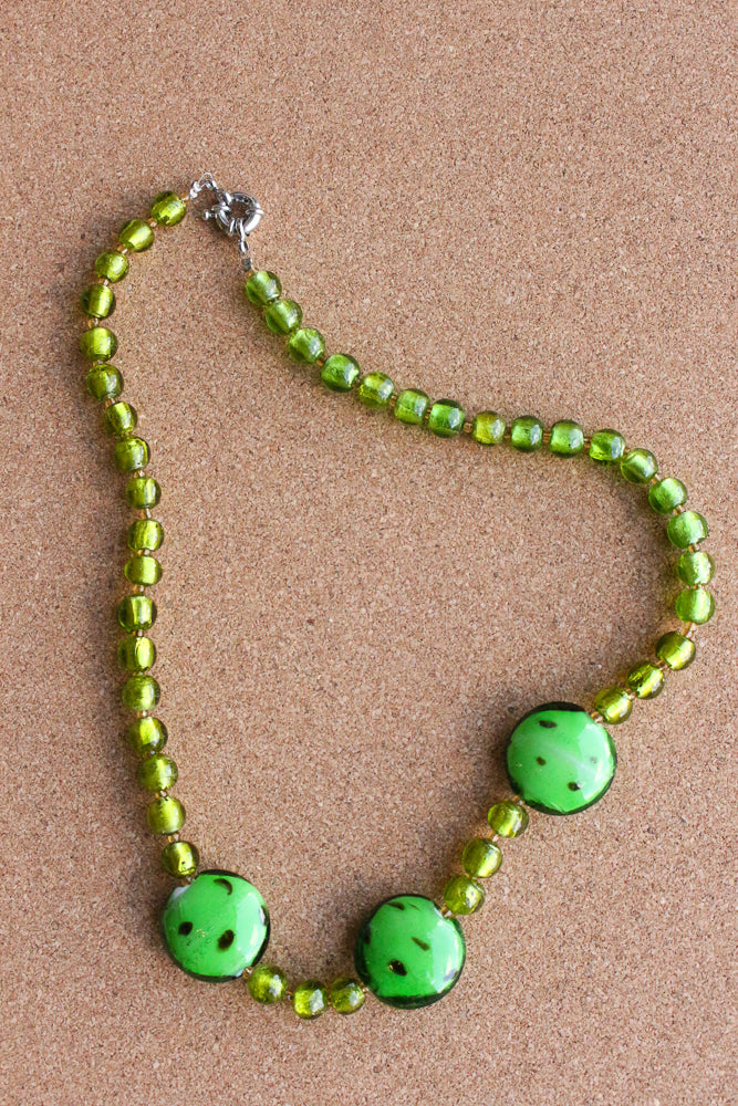 Bright green glass beaded necklace