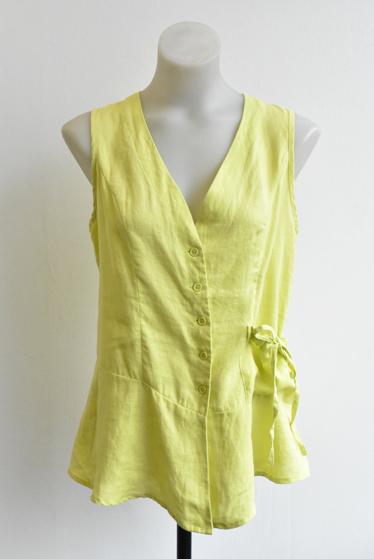 Lime green linen vest, size M