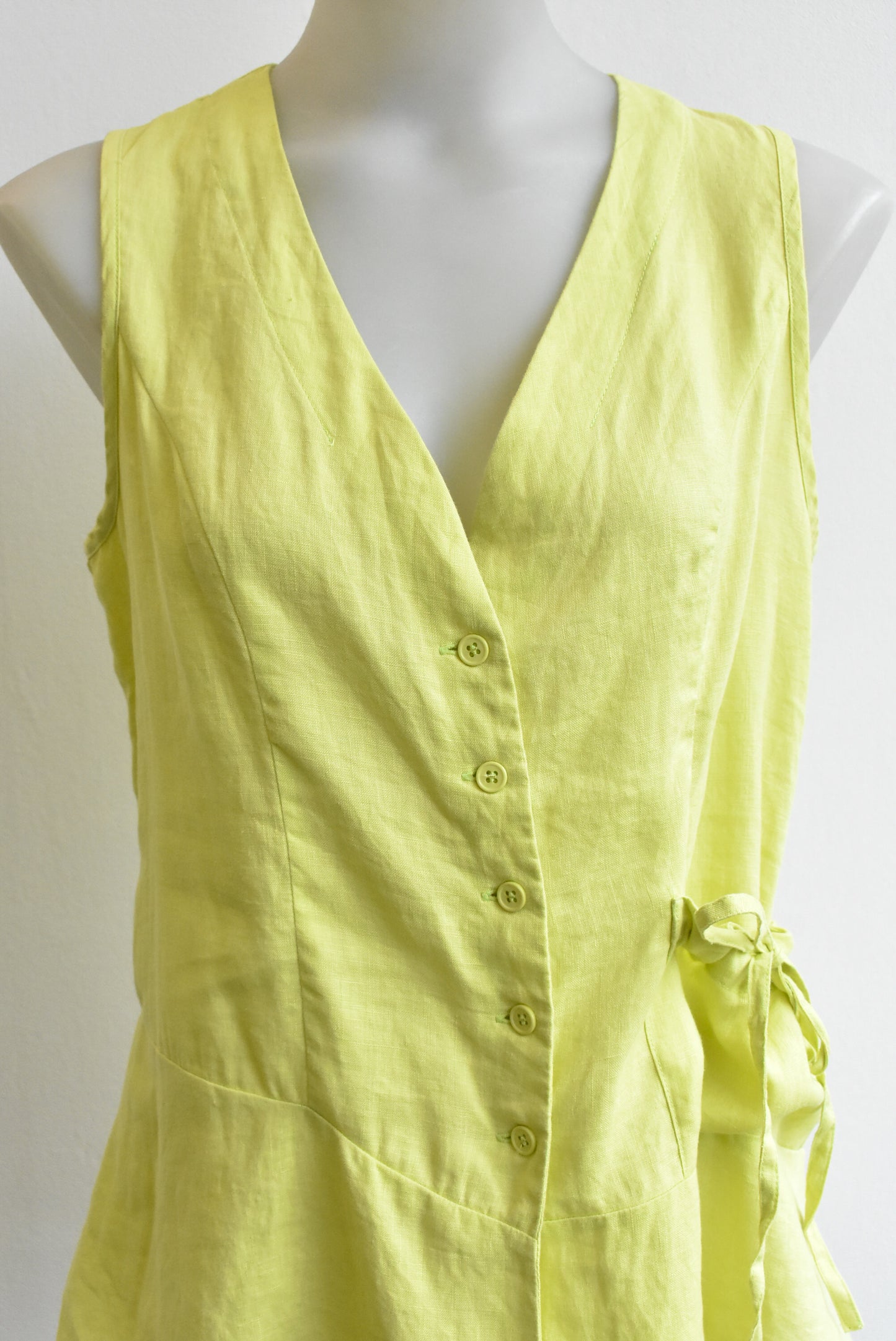 Lime green linen vest, size M