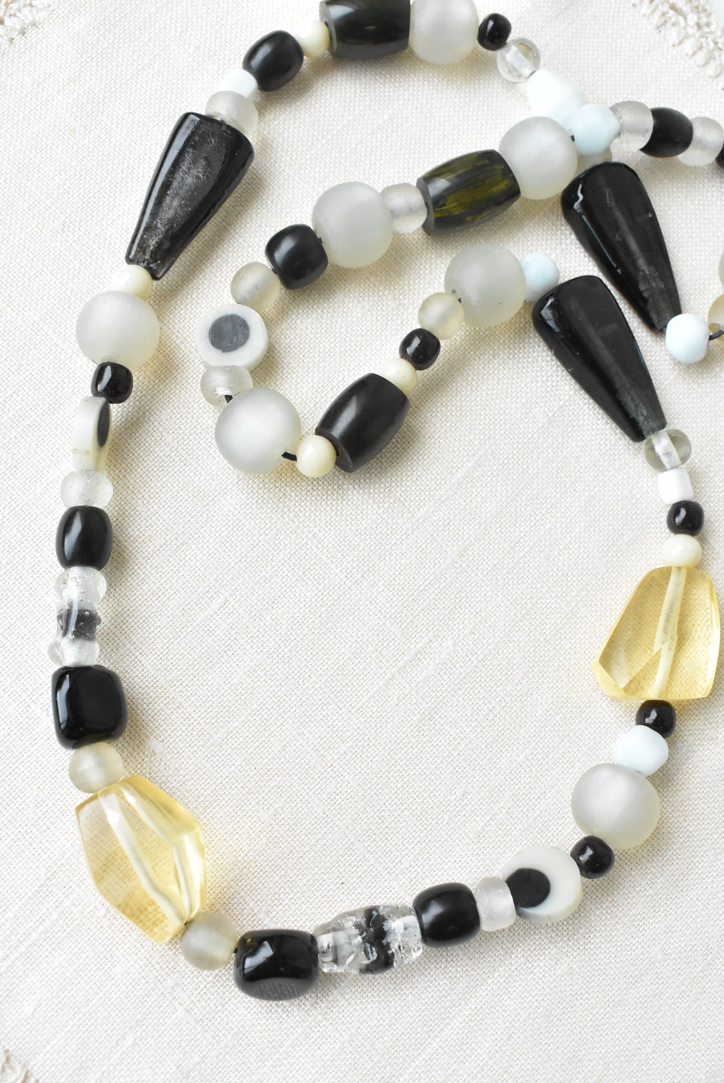 Chunky black, grey, yellow mixed bead necklace