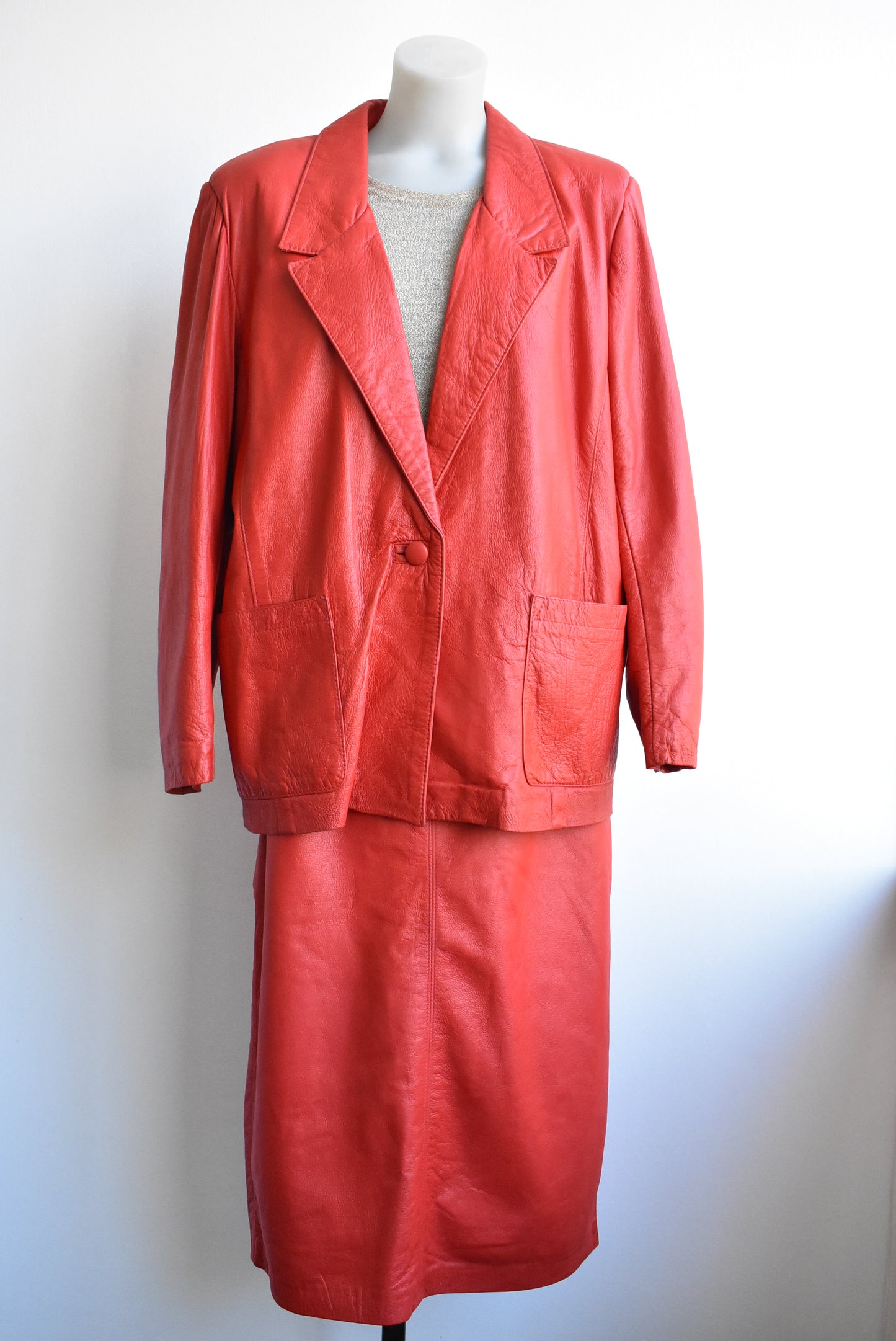 Retro Skin Deep handcrafted red leather 2 piece, NZ Made, M/L