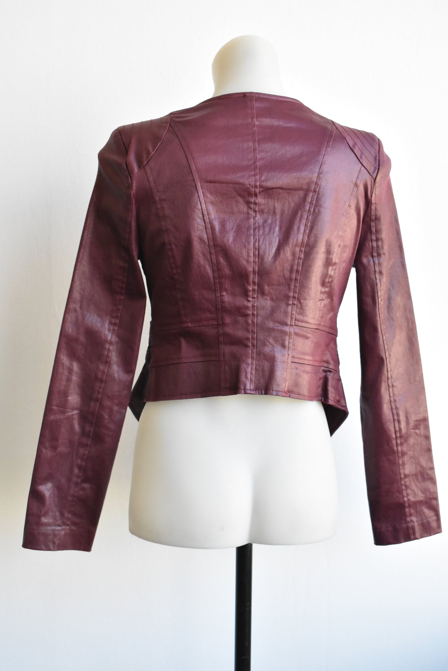 Shilla red faux-leather crop jacket, size 8