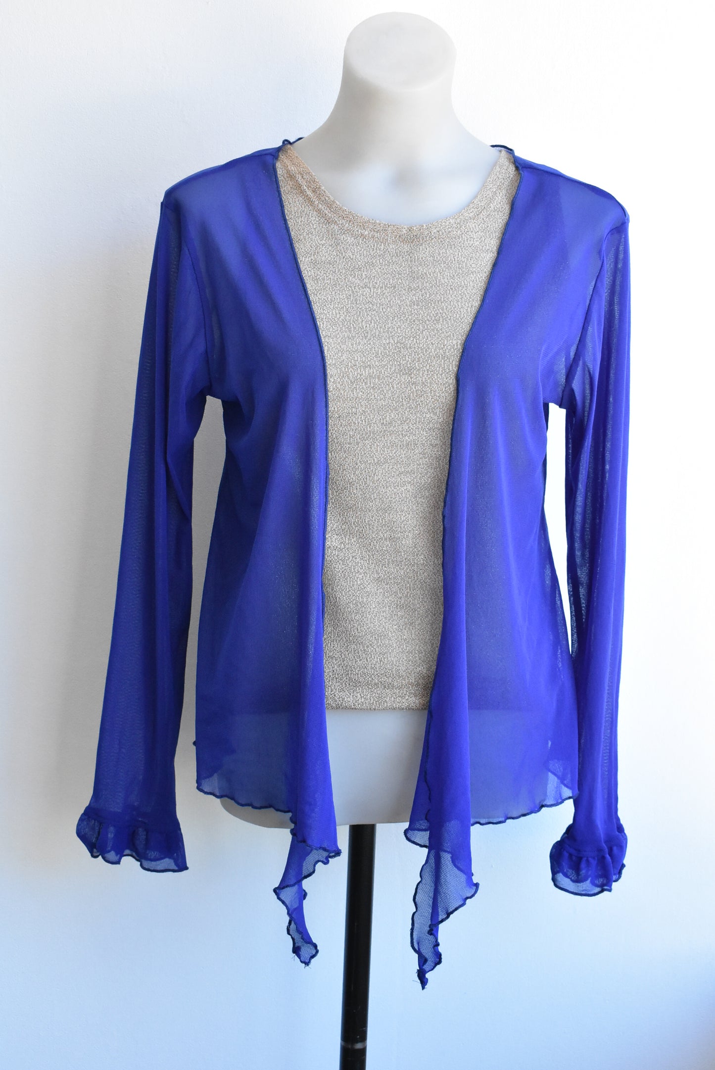 The Carpenters Daughter blue mesh shrug, size XS