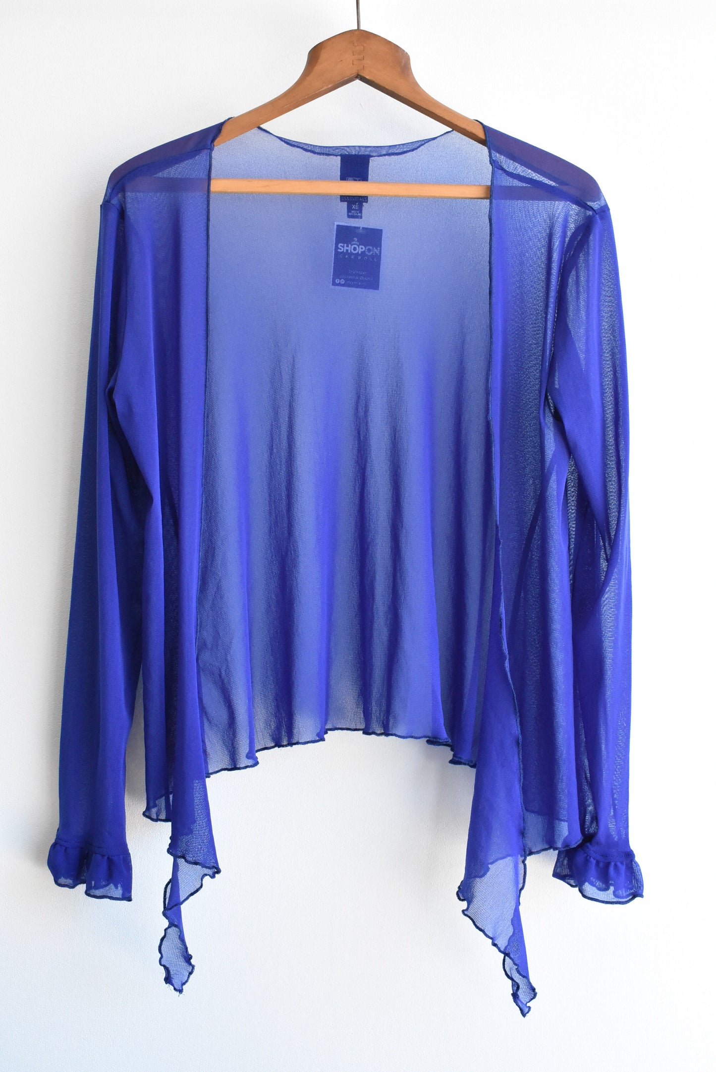 The Carpenters Daughter blue mesh shrug, size XS