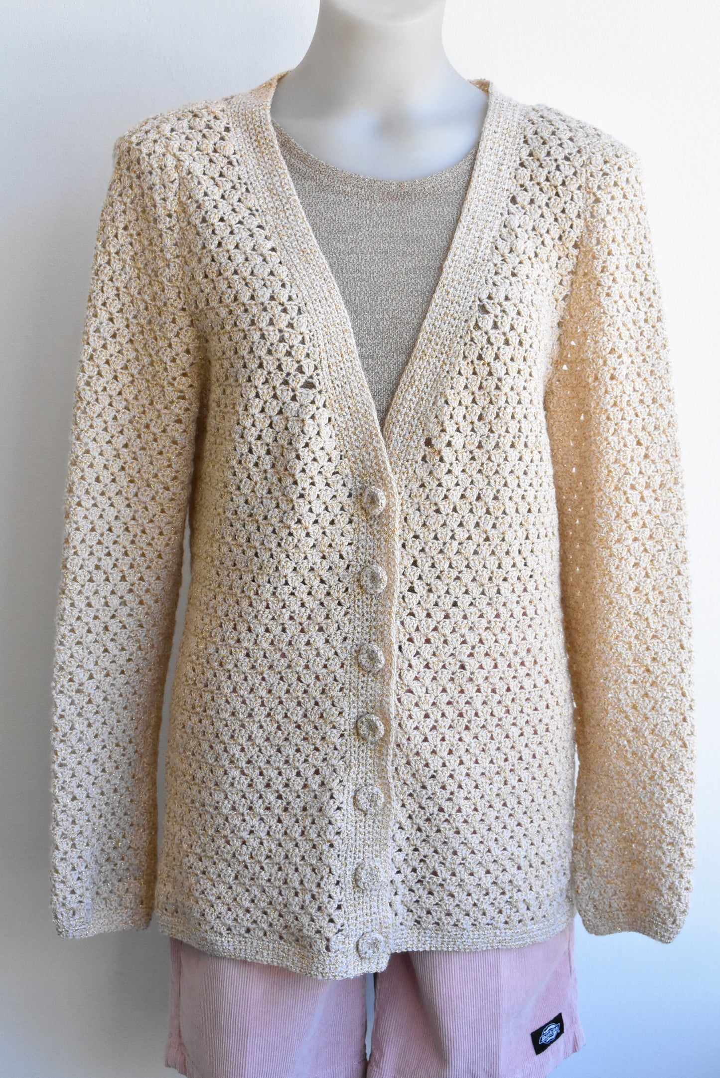 Retro crochet sparkly cardigan, M