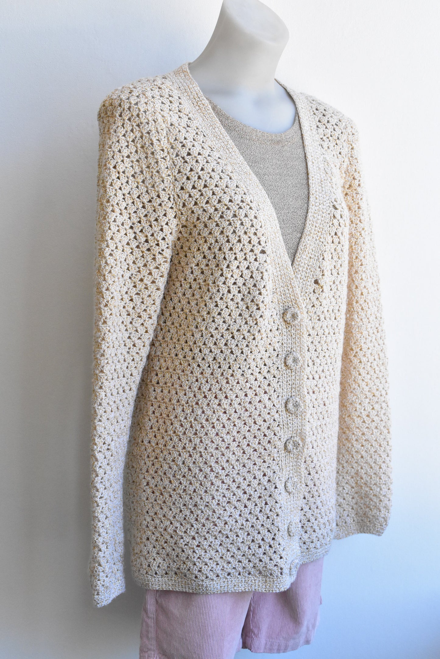 Retro crochet sparkly cardigan, M