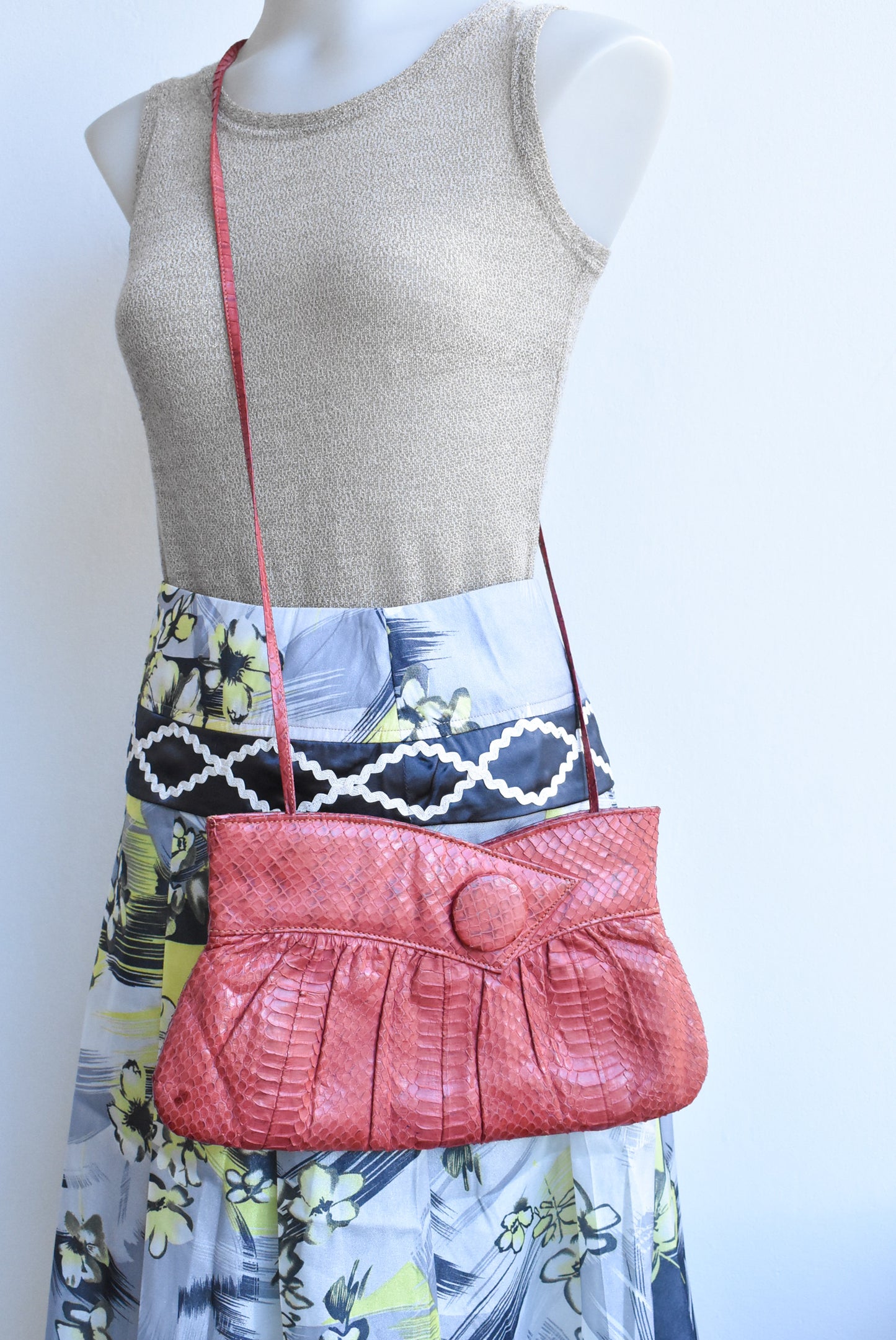 Vintage red leather shoulder bag