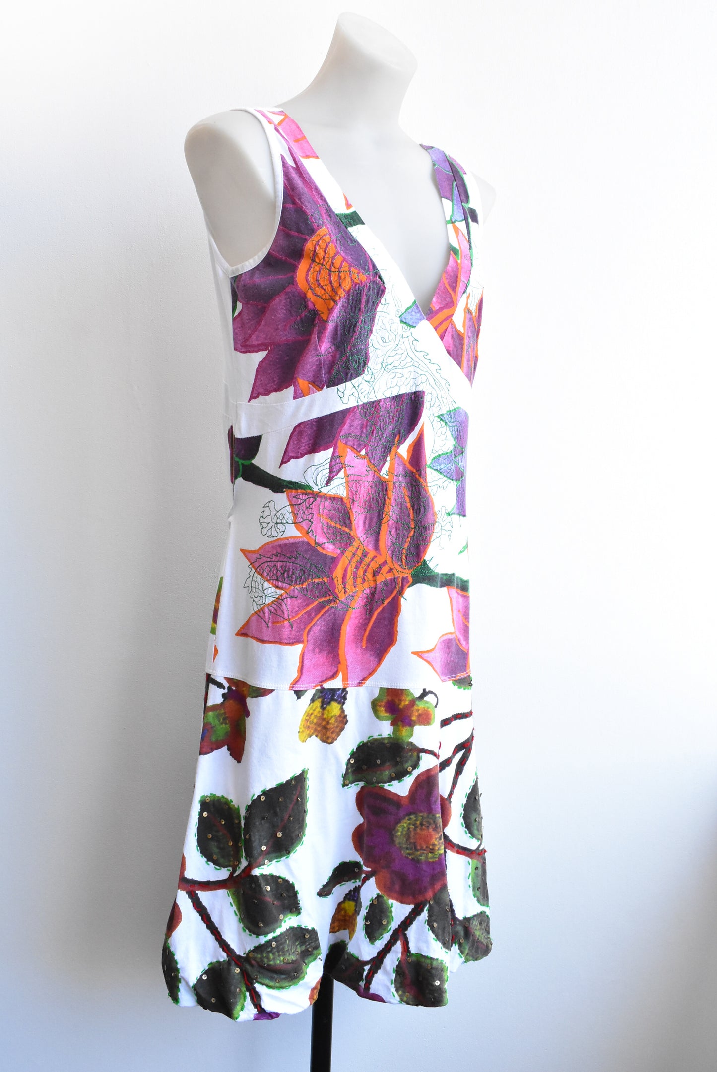 Desigual floral embroidered sleveeless dress, size L