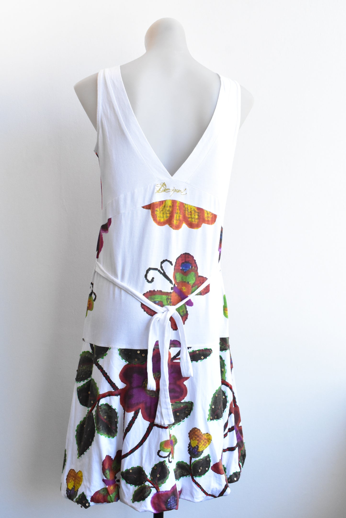 Desigual floral embroidered sleveeless dress, size L