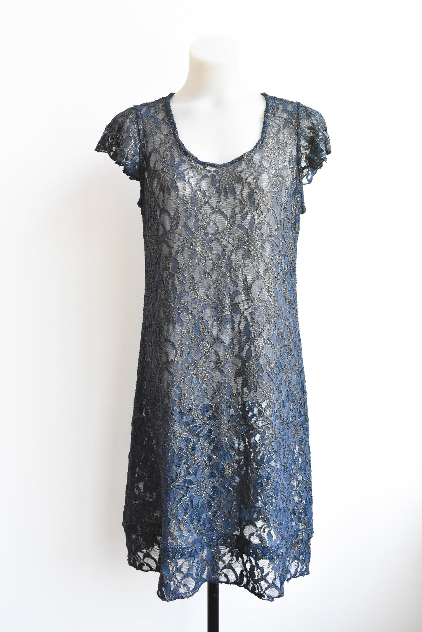 Vintage Collections navy and gold lace dress, size L