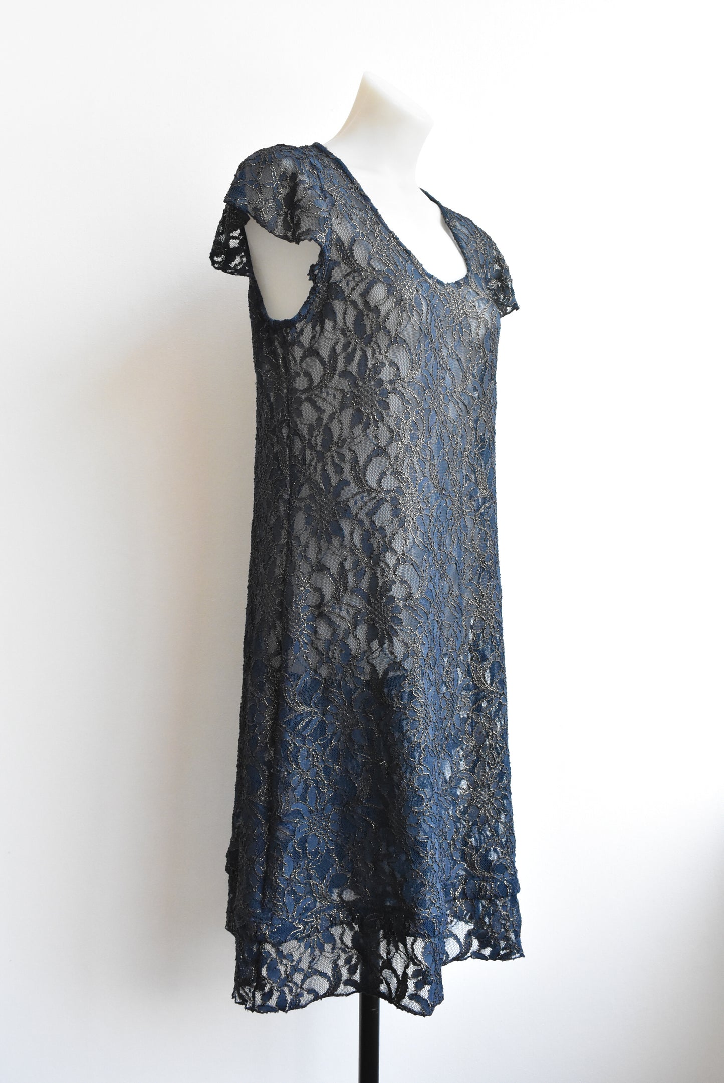 Vintage Collections navy and gold lace dress, size L
