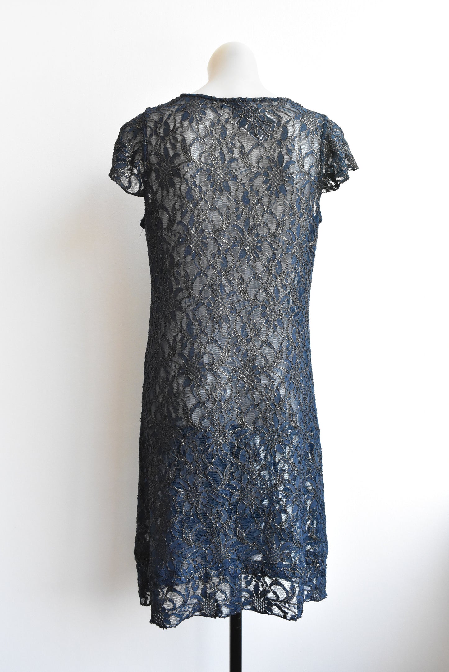 Vintage Collections navy and gold lace dress, size L