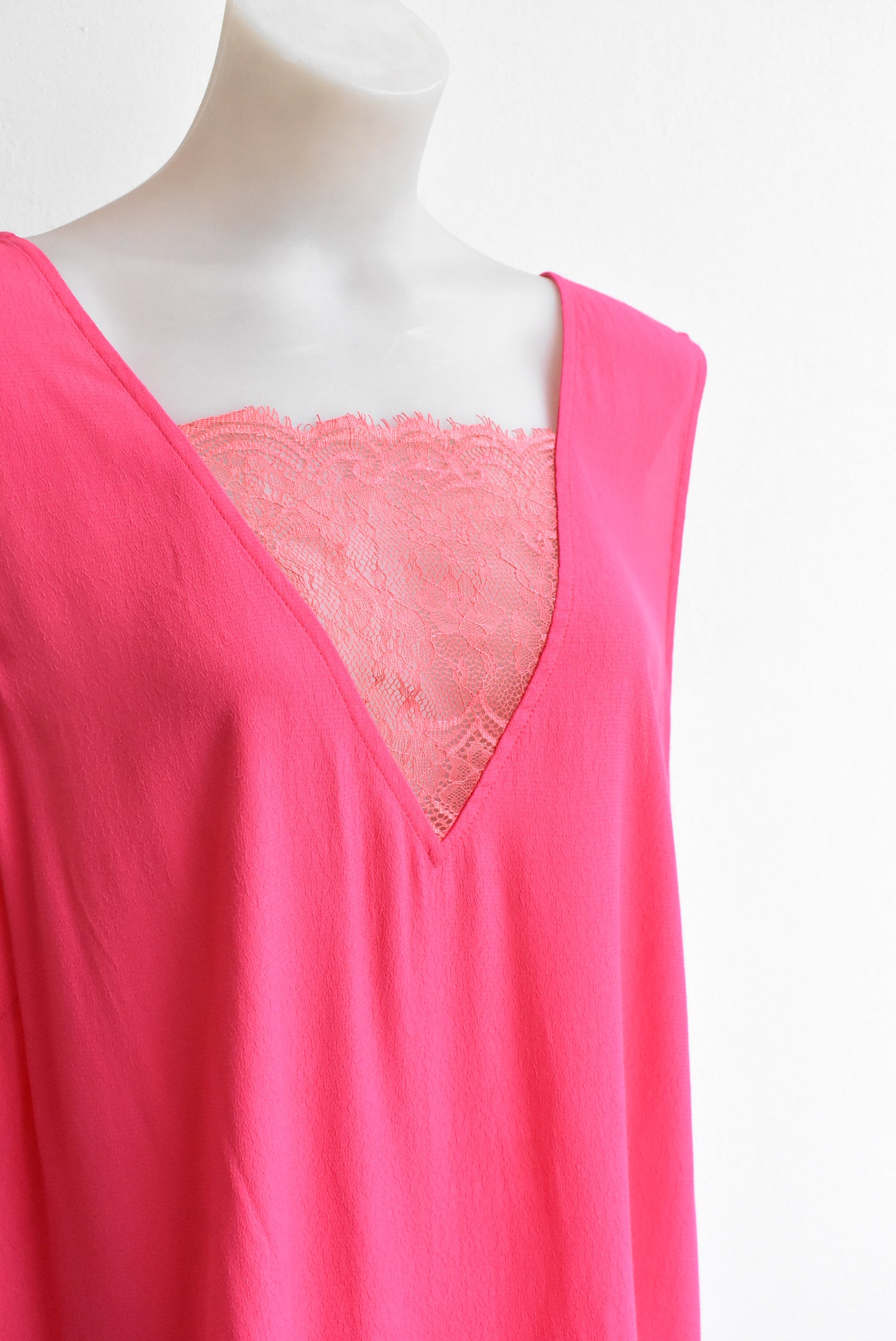 Glassons hot pink lace v neck dress, M/L