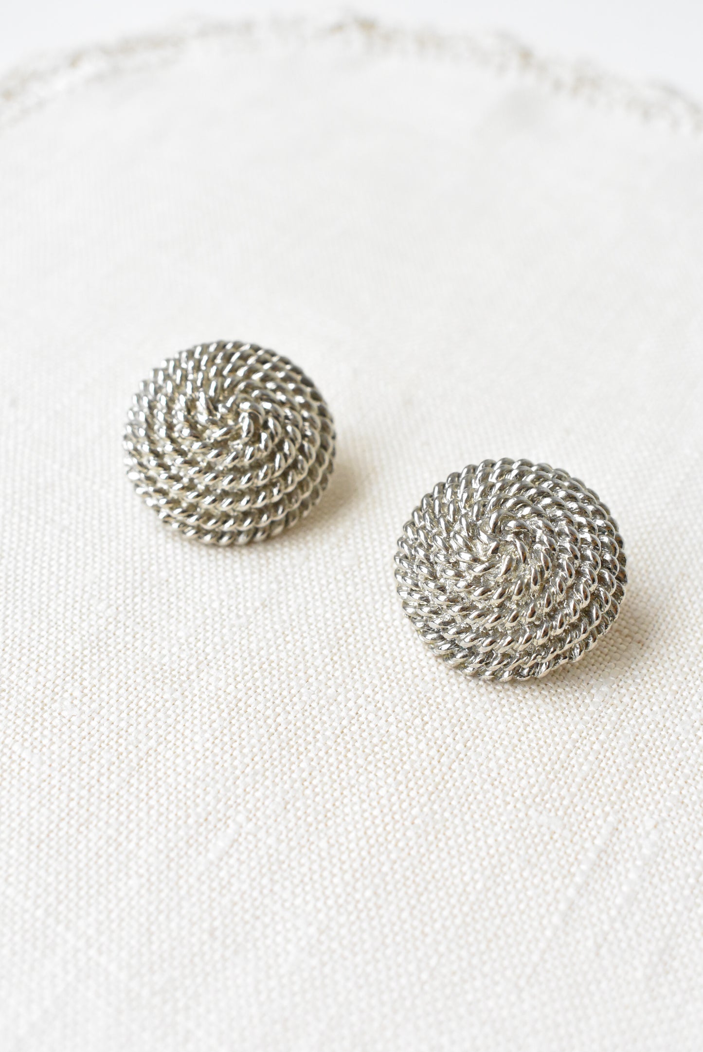 Silver rope pattern large clip on earrings