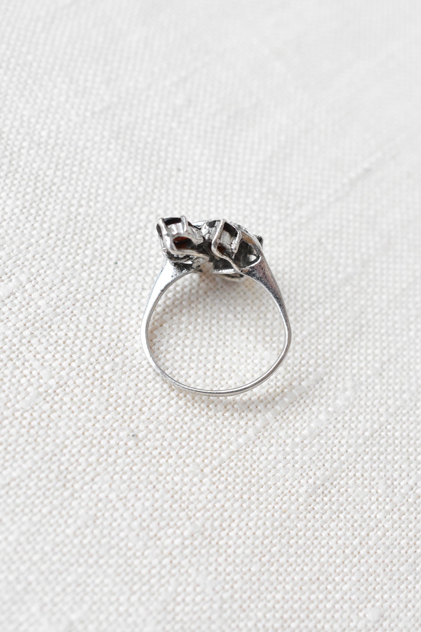 Diamond and garnet cluster costume ring