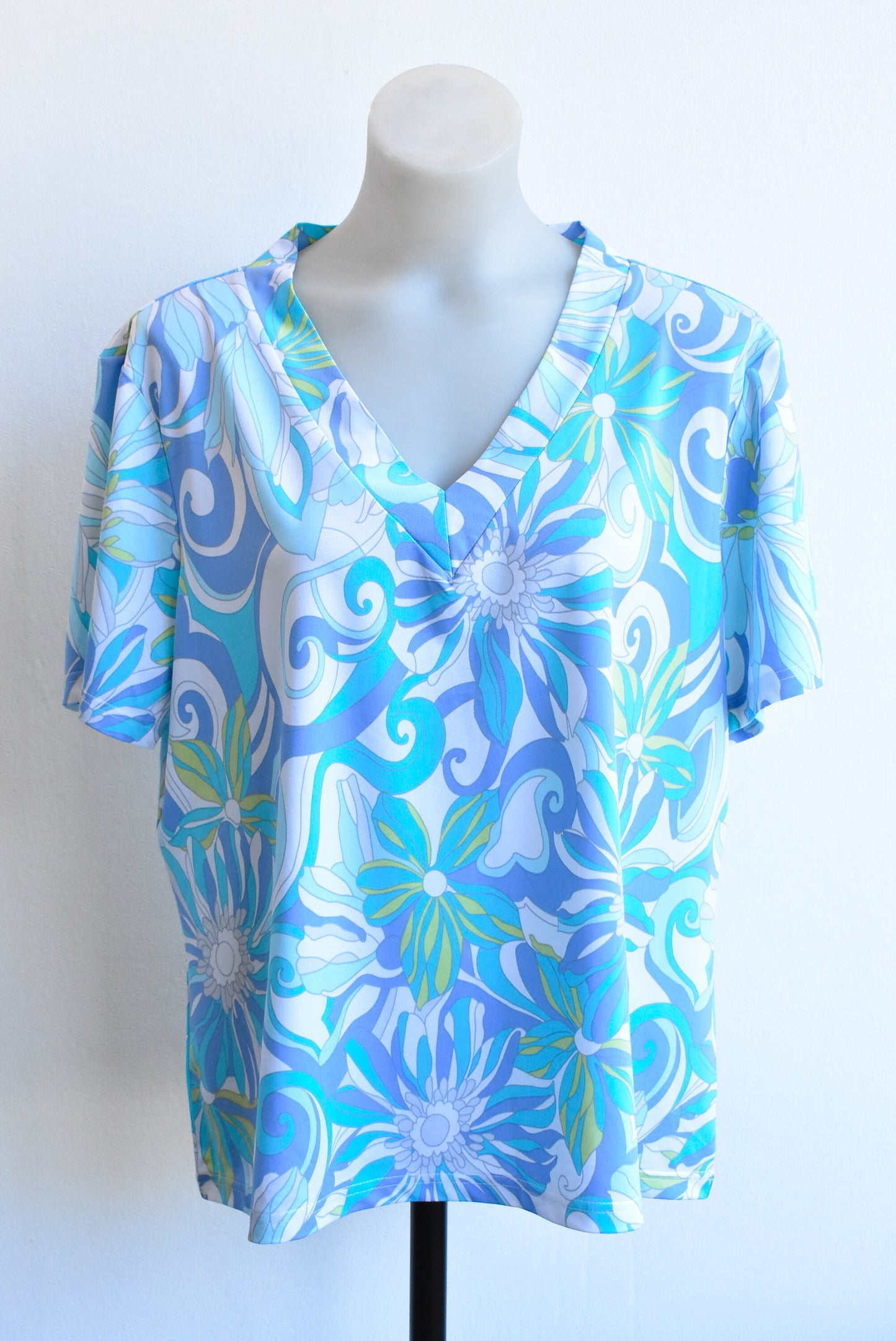 Blue floral v-neck top