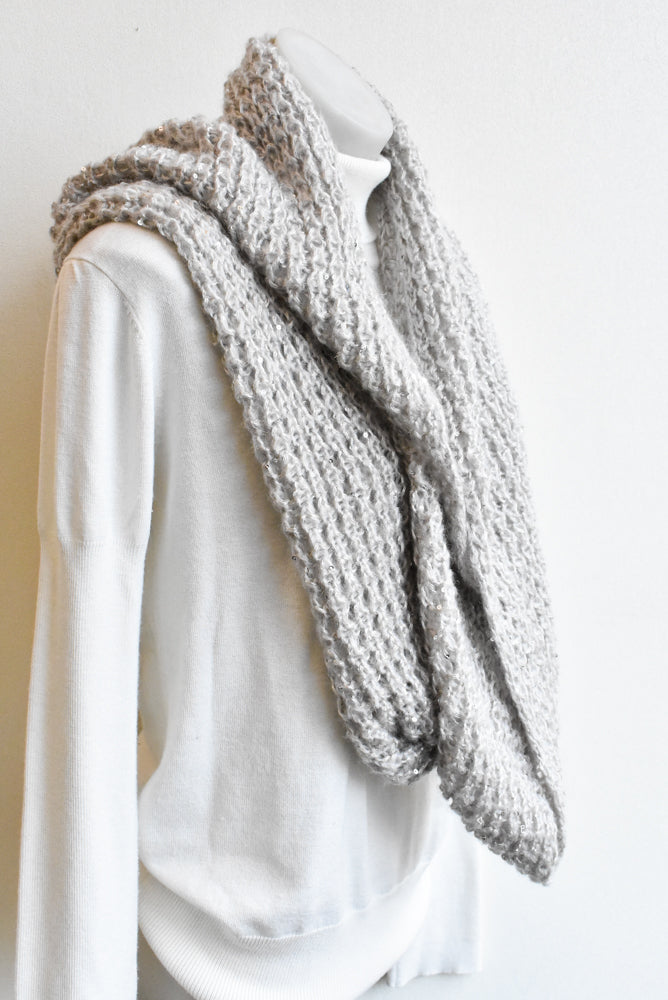 Sparkly grey knitted infinity scarf