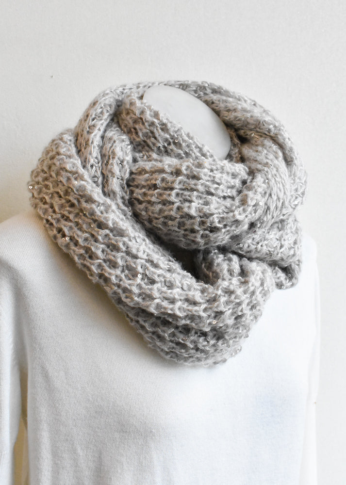 Sparkly grey knitted infinity scarf