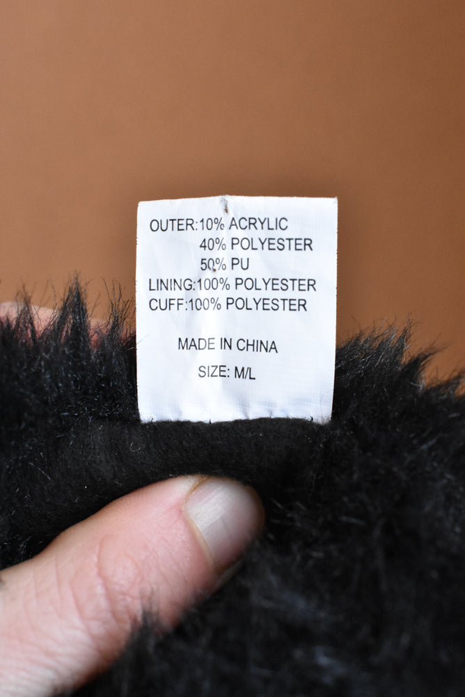 Faux leather & fur black gloves