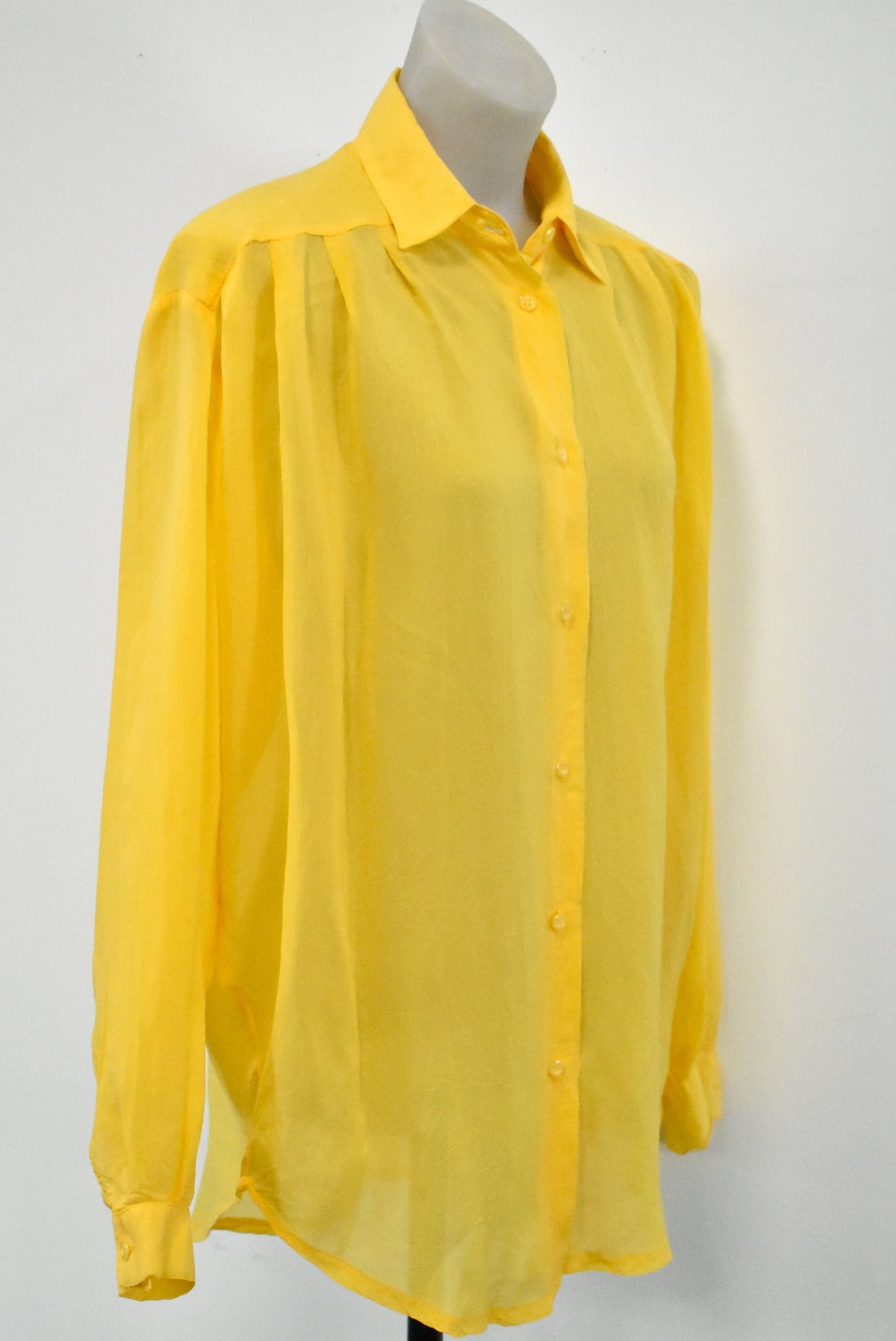 Bright yellow semi sheer blouse, L