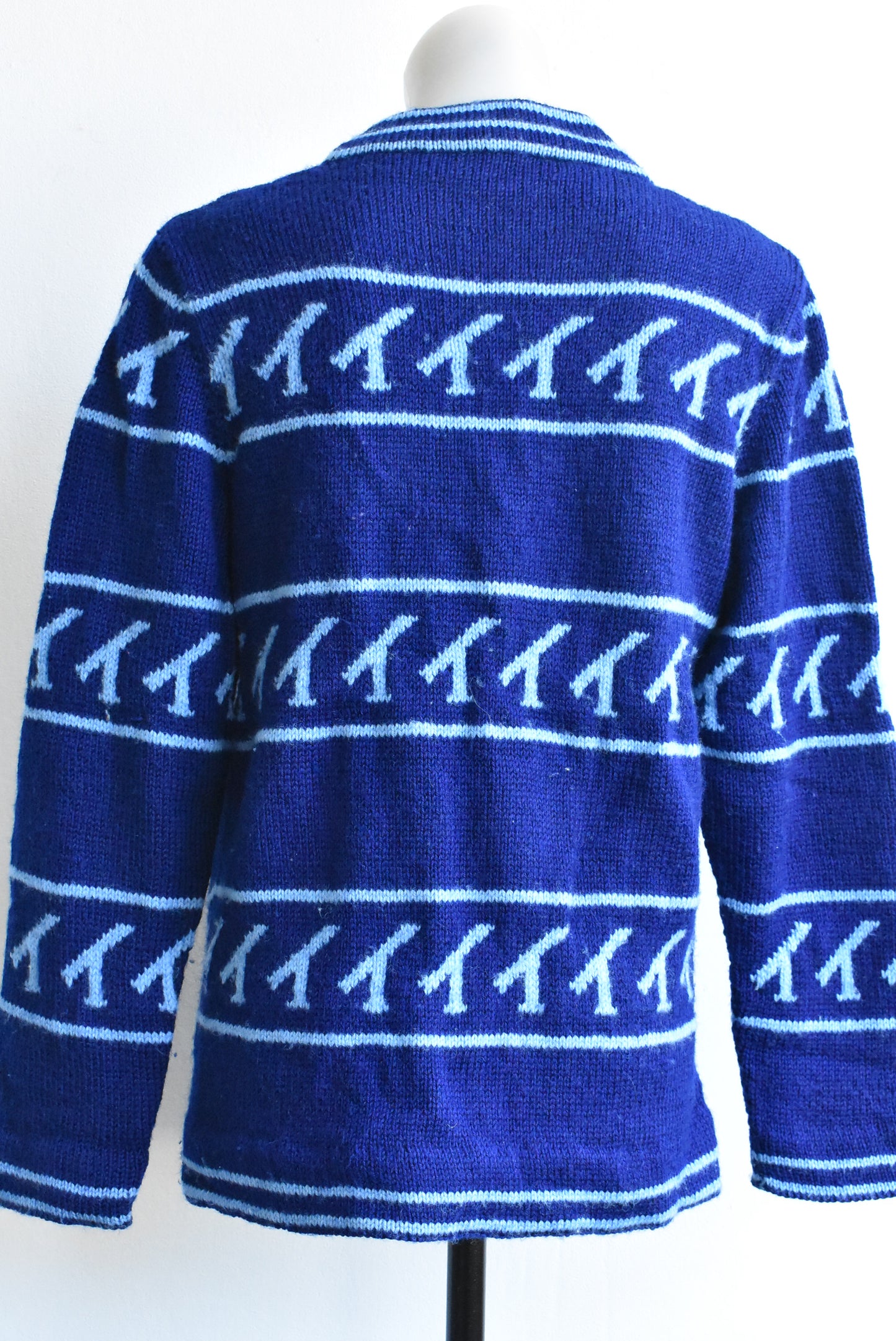 Funky hand knitted blue cardigan with pockets, M