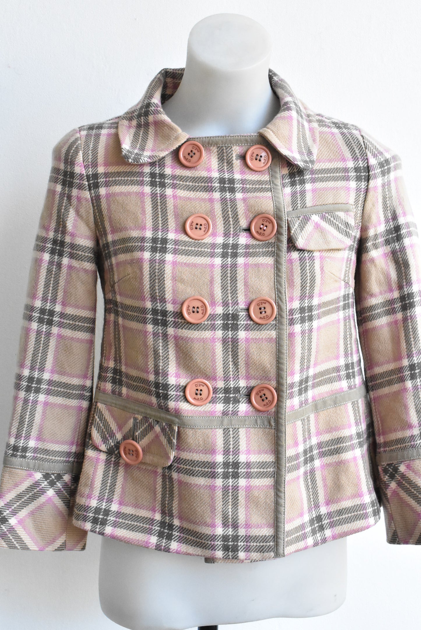 O'2nd pink and tan plaid coat, XXS