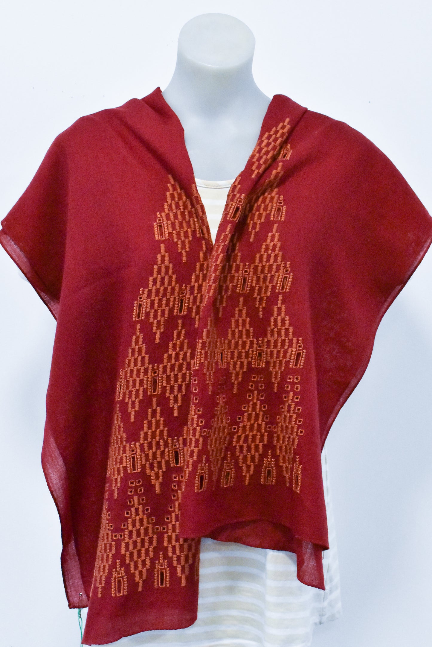 Long red embroidered scarf