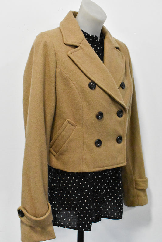 Cropped double breasted wool blend coat, S