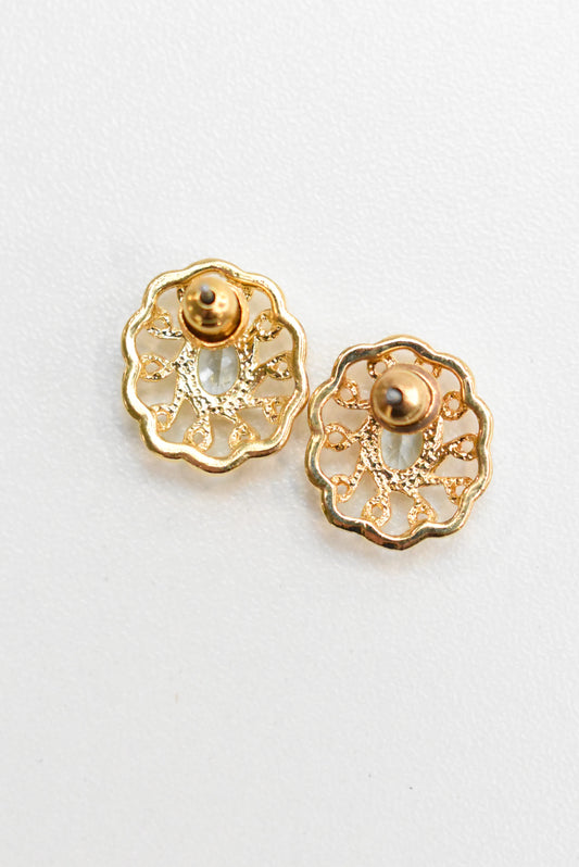 Gold tone earrings with pale blue stone