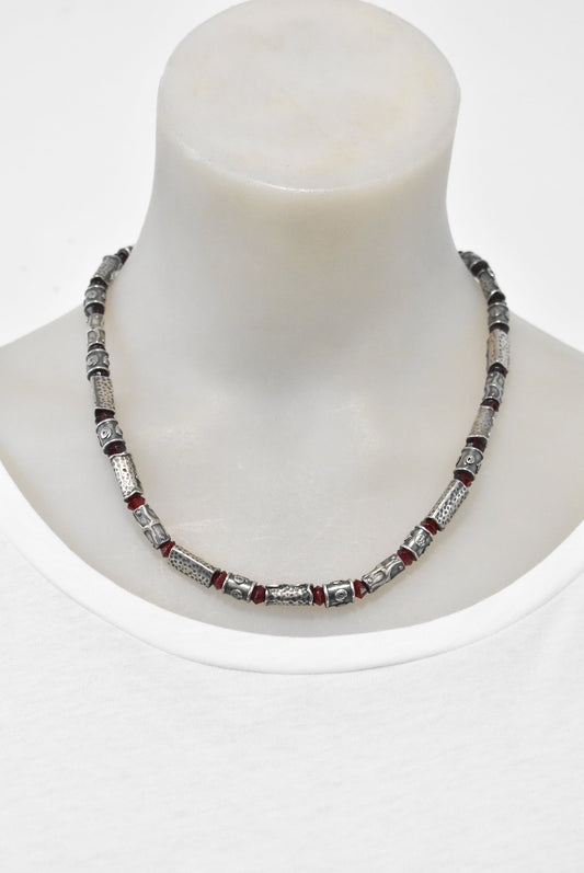 Necklace with red glass beads